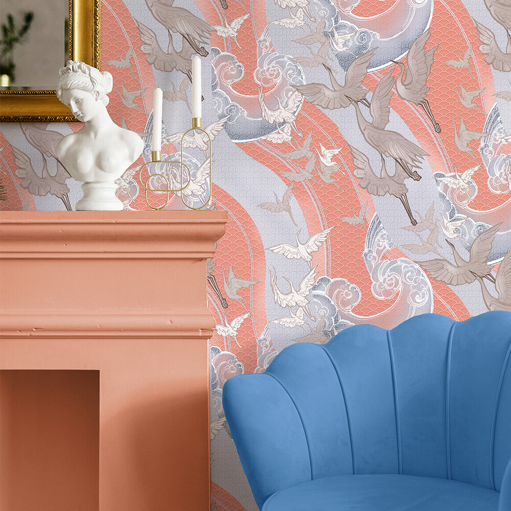 Craney Day Wallpaper - Coral - by Laurence Llewelyn-Bowen