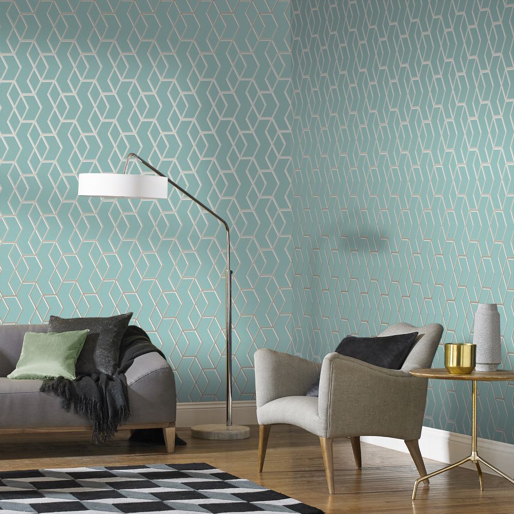 Archetype Wallpaper - Mint / White Gold - by Graham & Brown