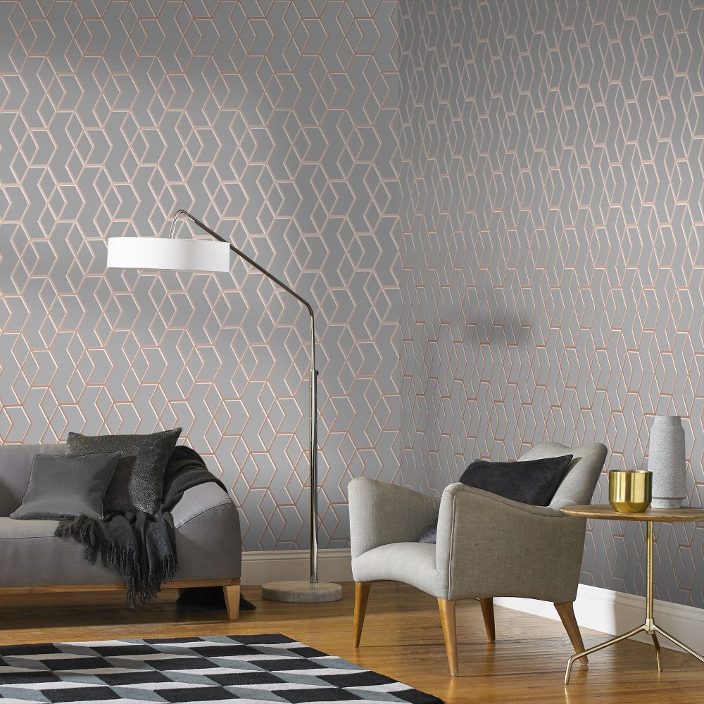 Archetype Wallpaper - Grey / Rose Gold - by Graham & Brown