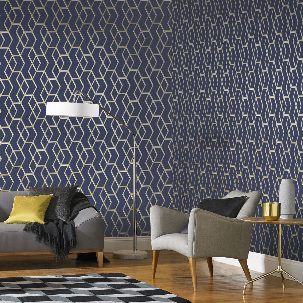 Archetype Wallpaper - Navy / Gold - by Graham & Brown