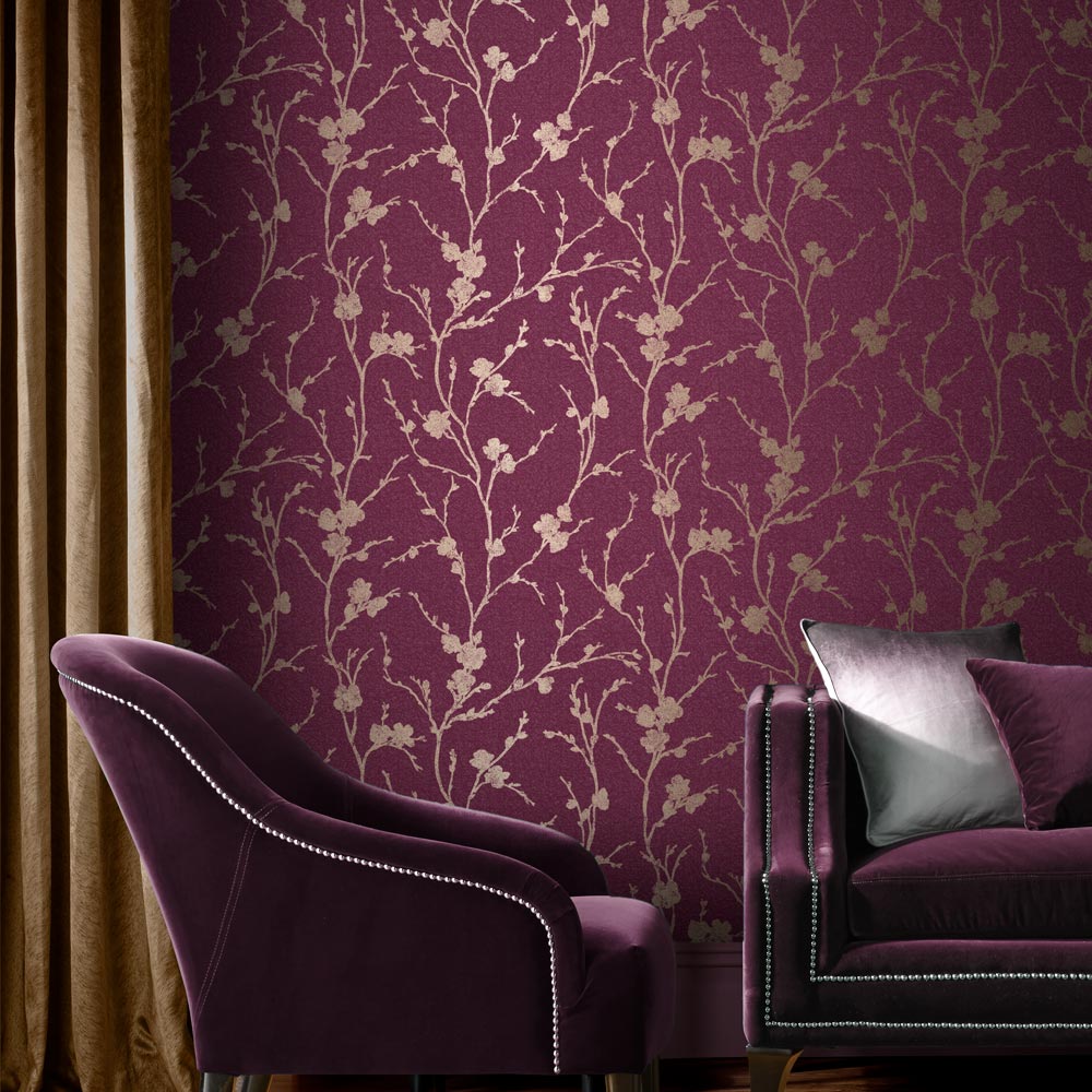 Meiying Wallpaper - Mauve - by Graham & Brown