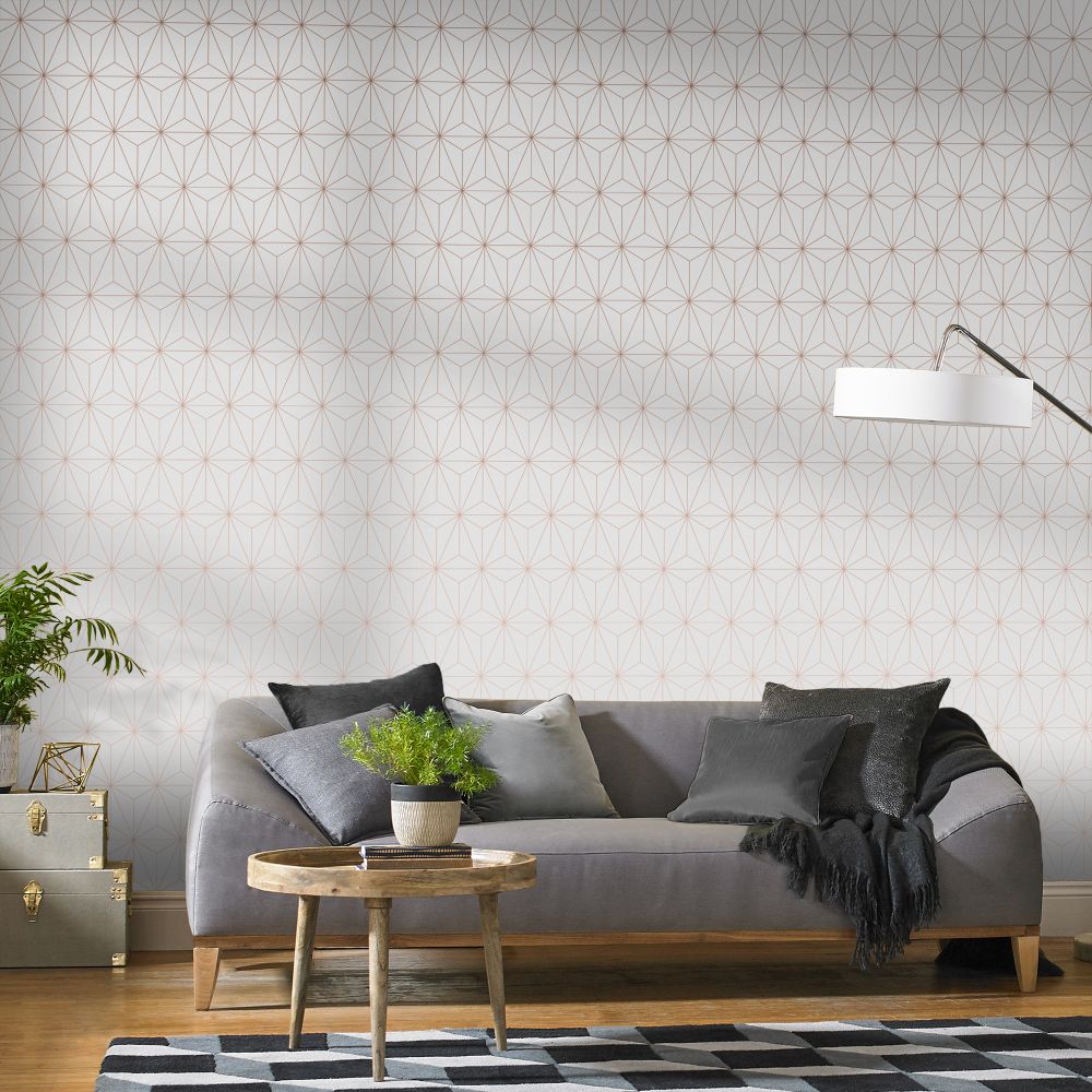 Prism Wallpaper - White / Rose Gold - by Graham & Brown