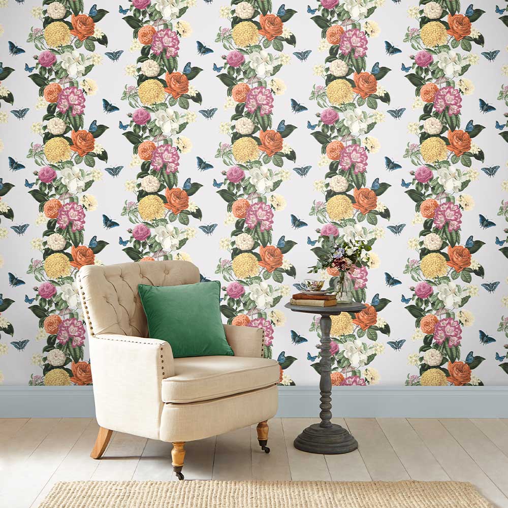 Bloomsbury Wallpaper - White / Multicoloured - by Graham & Brown