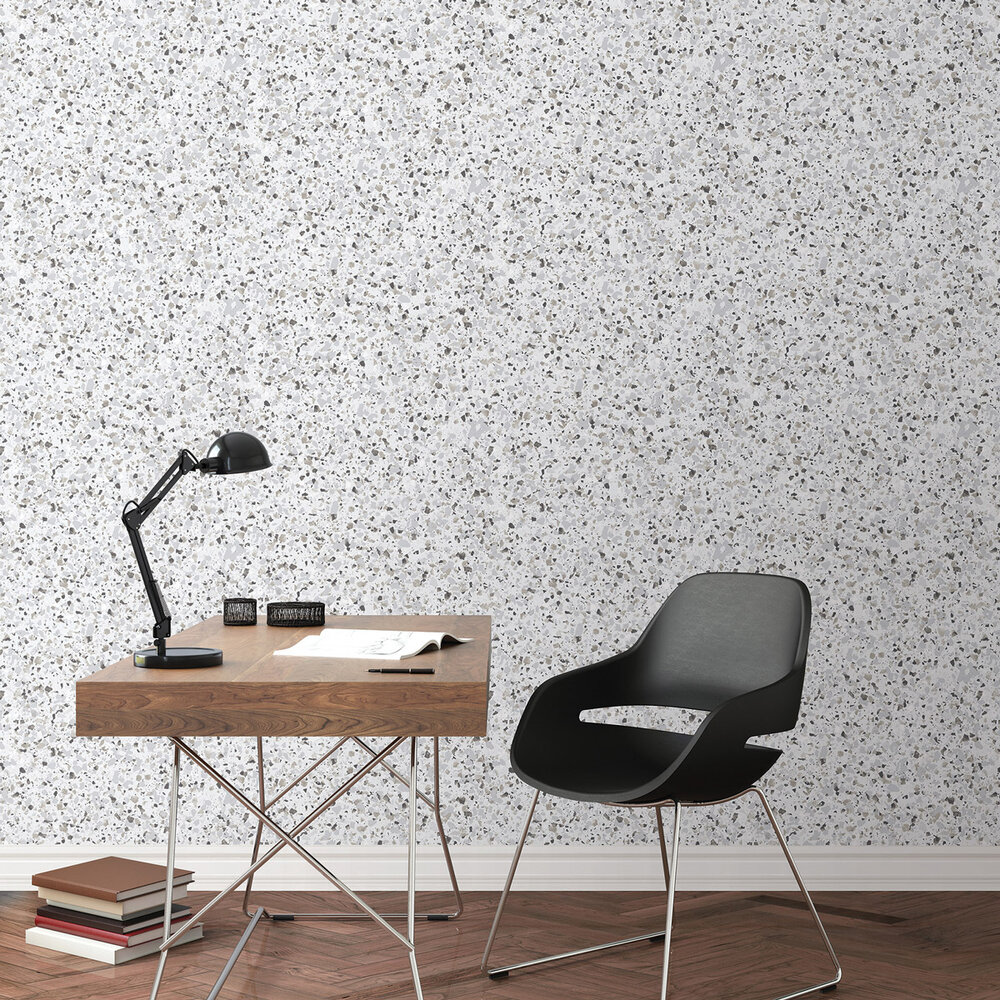 Polished Marble Chip Wallpaper - Warm Grey - by Galerie