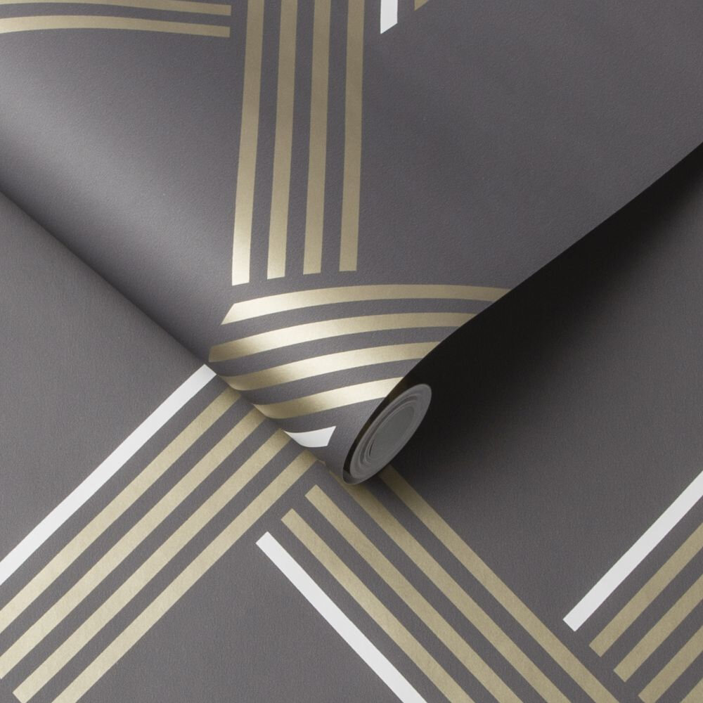 Vector Wallpaper - Graphite / Gold - by Graham & Brown