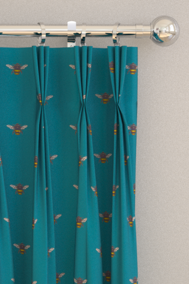 Abeja (bee) Curtains - Teal - by Clarke & Clarke. Click for more details and a description.