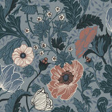 Anemone Wallpaper - Blue / Blush - by Galerie. Click for more details and a description.