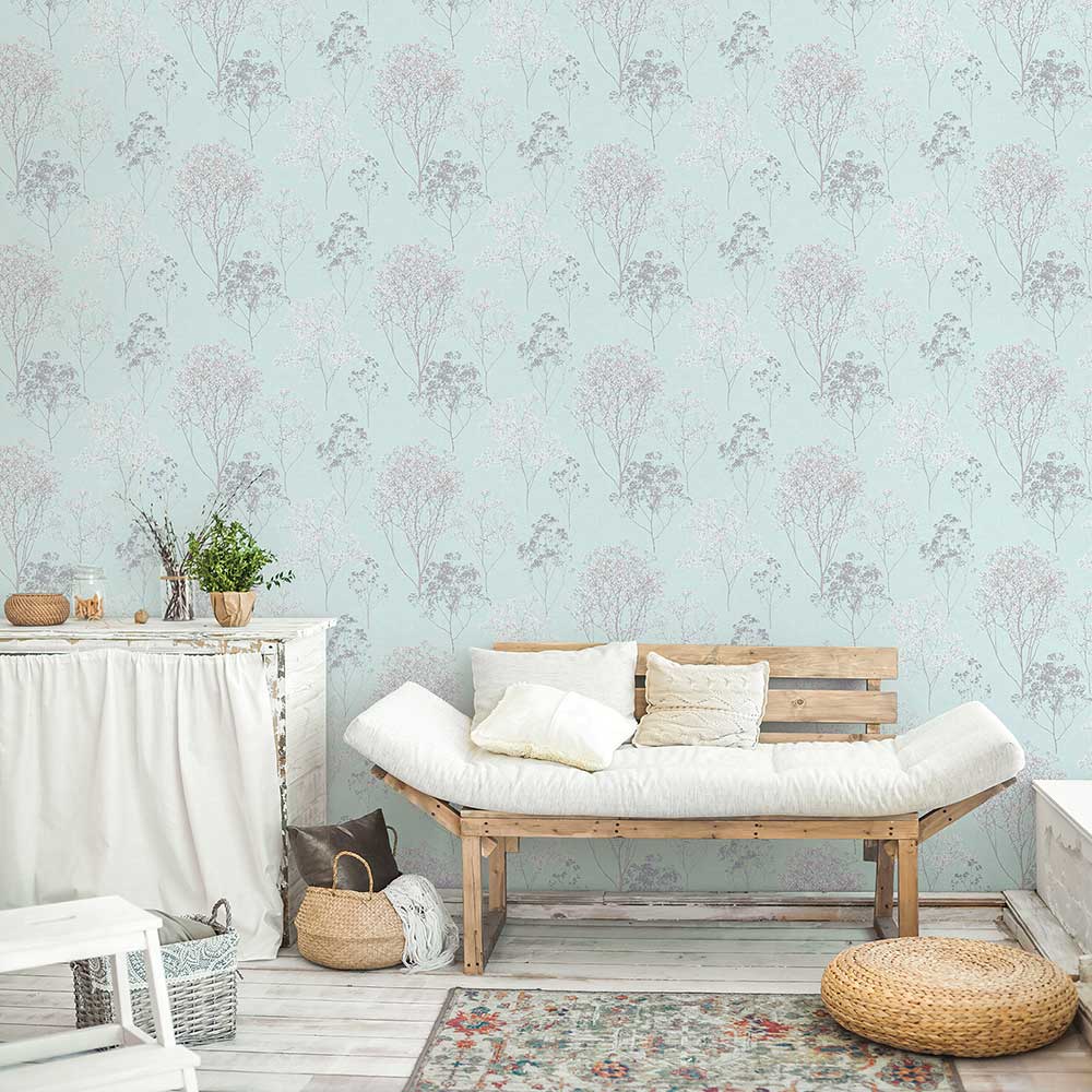 Baby Flowers Wallpaper - Baby Blue - by Galerie