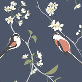 Blossom and Bird Wallpaper - Navy - by Lorna Syson. Click for more details and a description.