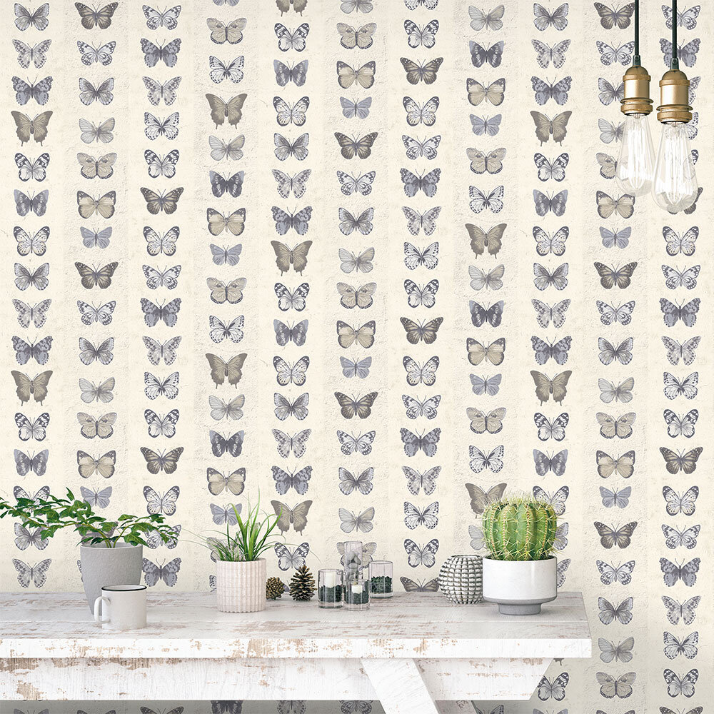 Butterfly Wall Wallpaper - Grey - by Galerie