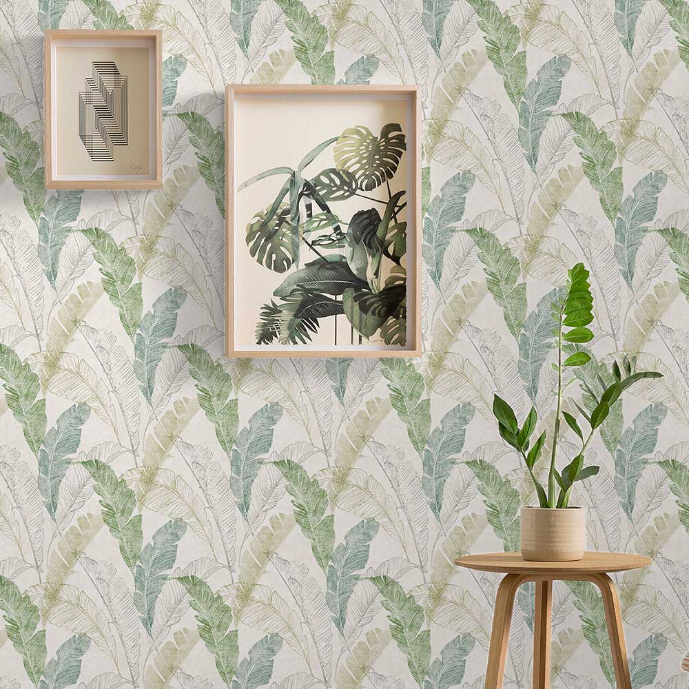 Banana Leaf Wallpaper - Green - by Grandeco