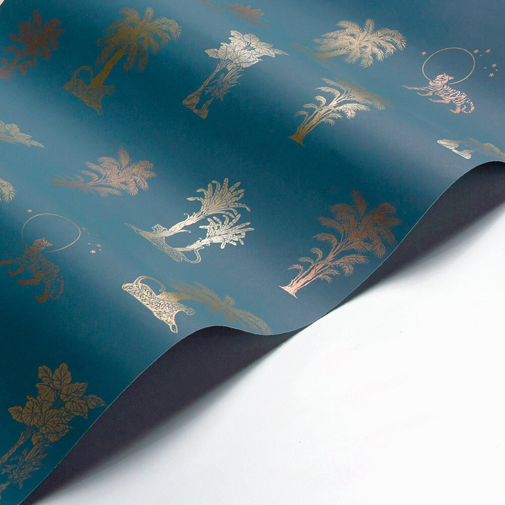 Topical Tropical Wallpaper - Blue / Metallics - by Laurence Llewelyn-Bowen