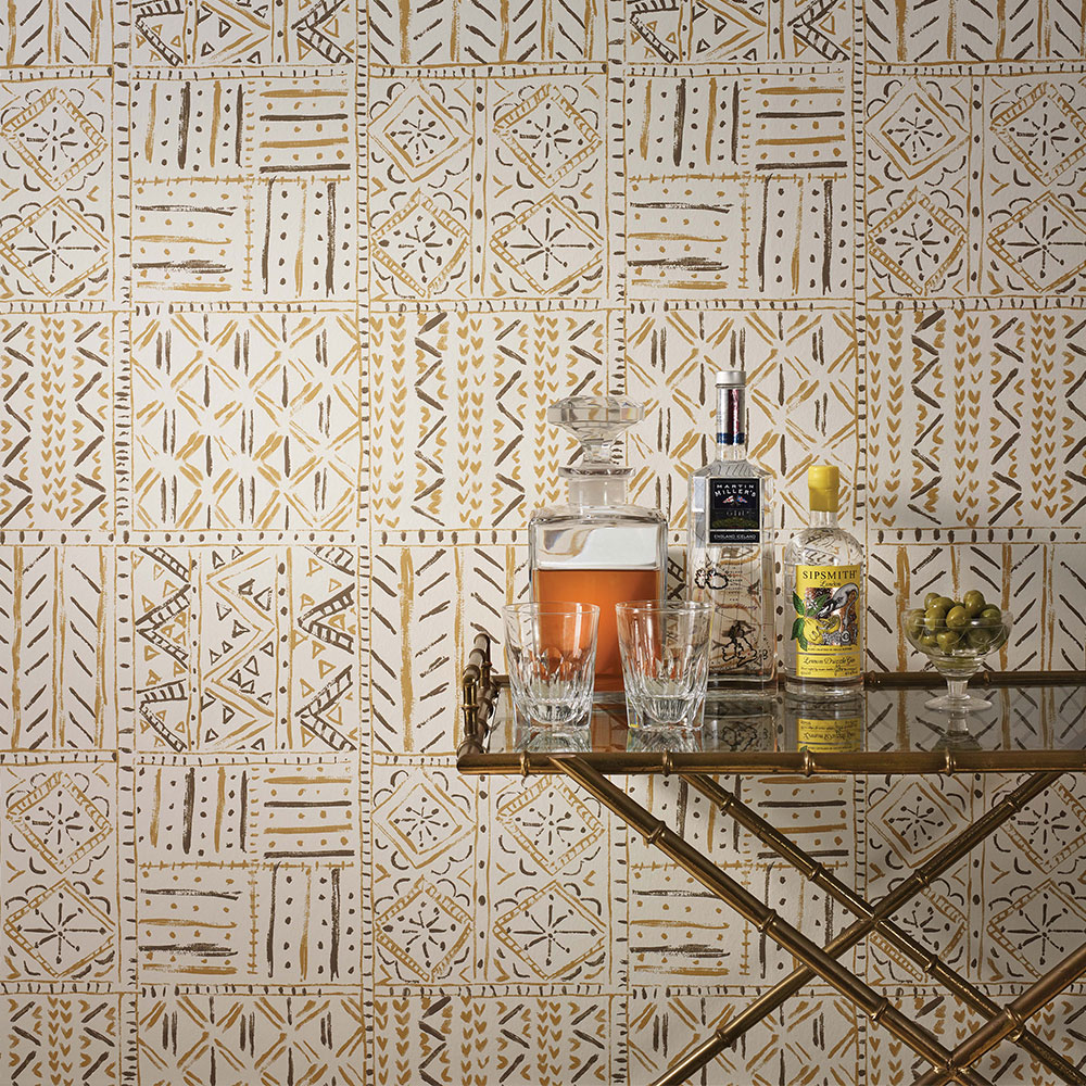 Cloisters Wallpaper - Ochre/ Tobacco - by Nina Campbell
