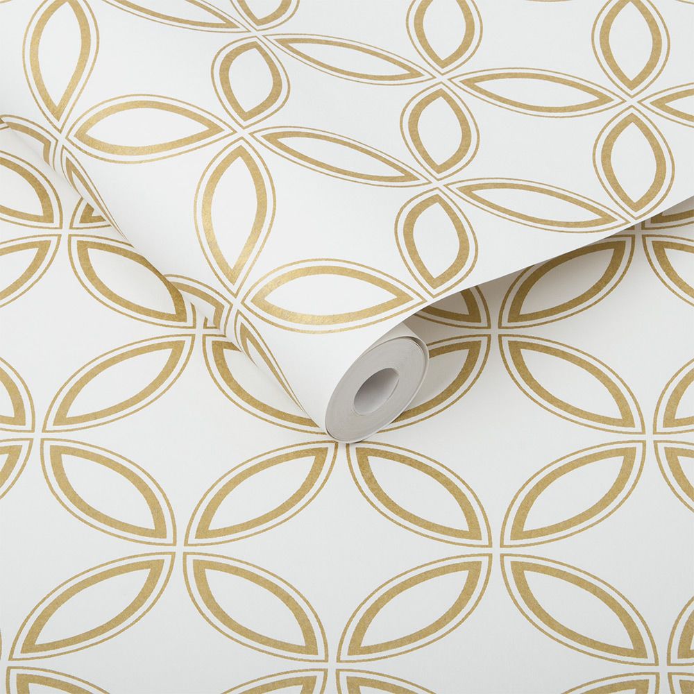 Eternity Wallpaper - White / Gold - by Graham & Brown