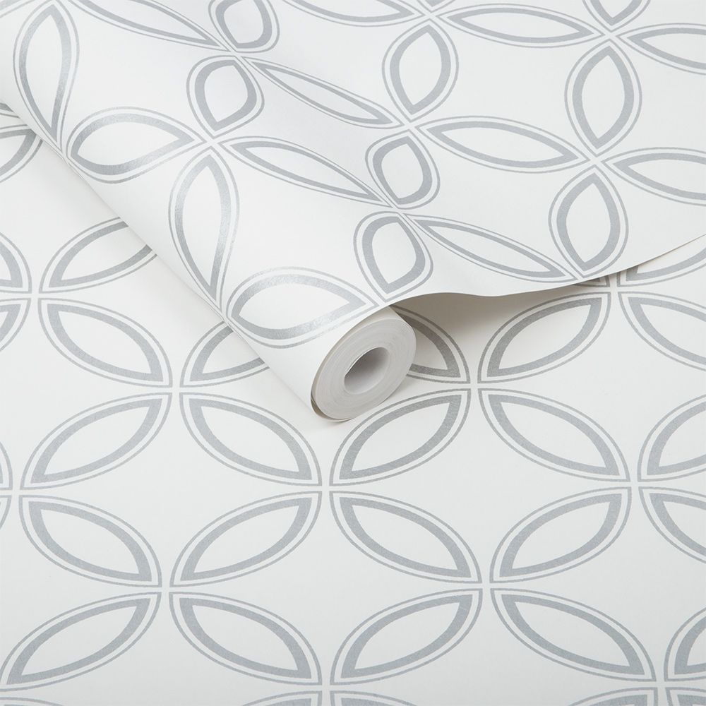 Eternity Wallpaper - White / Silver - by Graham & Brown
