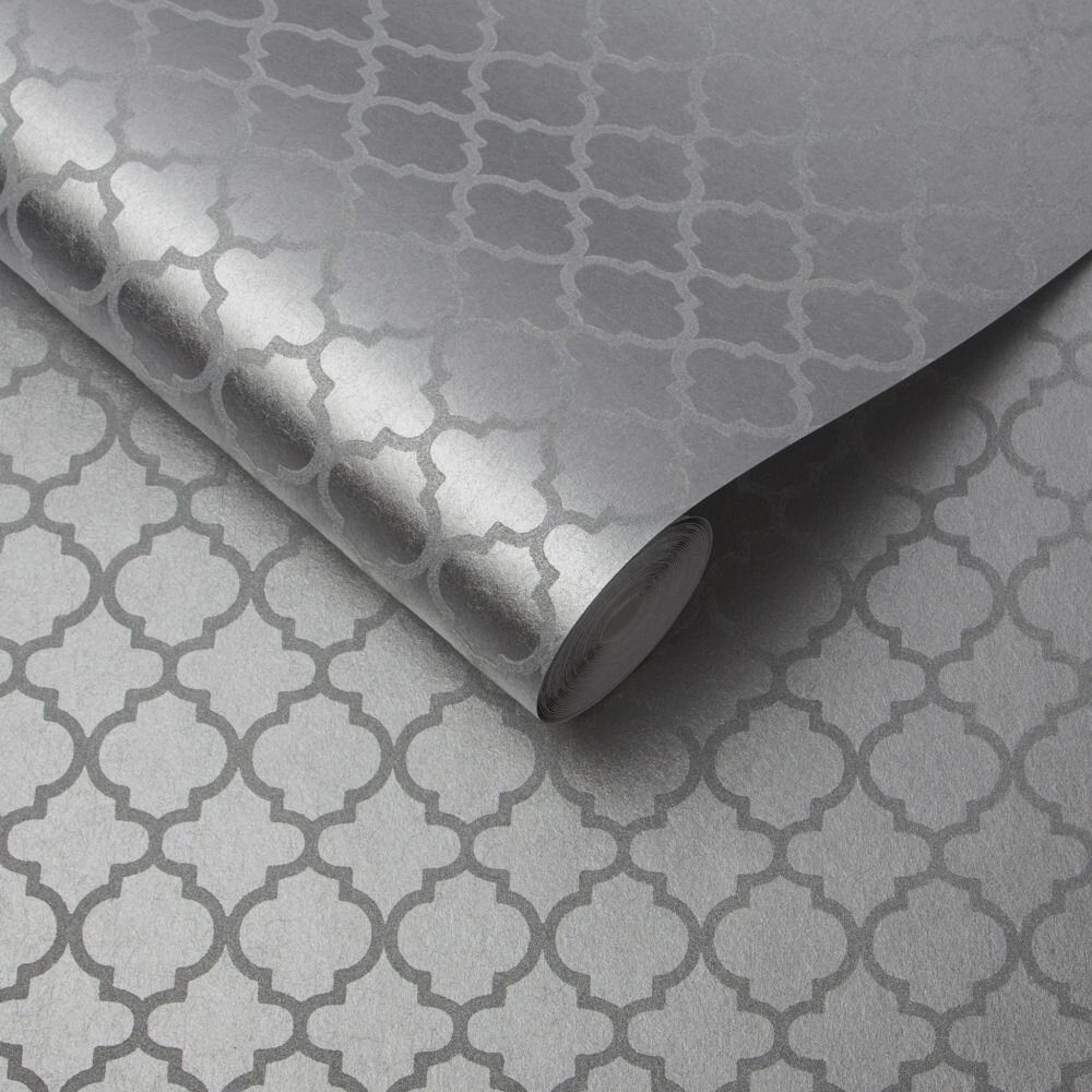 Trelliage Bead Wallpaper - Silver - by Graham & Brown