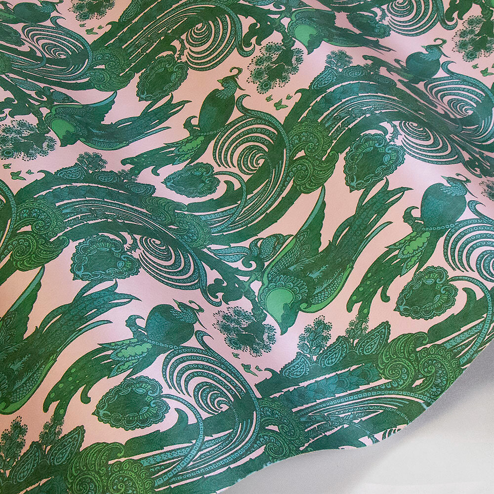 Fantoosh Wallpaper - Green / Pink - by Laurence Llewelyn-Bowen