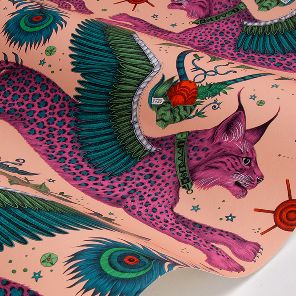 Lynx Wallpaper - Coral - by Emma J Shipley