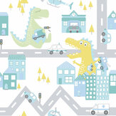 Dino Road Wallpaper - Teal / Lime - by Albany. Click for more details and a description.