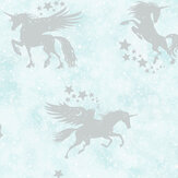 Iridescent Unicorns Wallpaper - Teal / Silver - by Albany. Click for more details and a description.