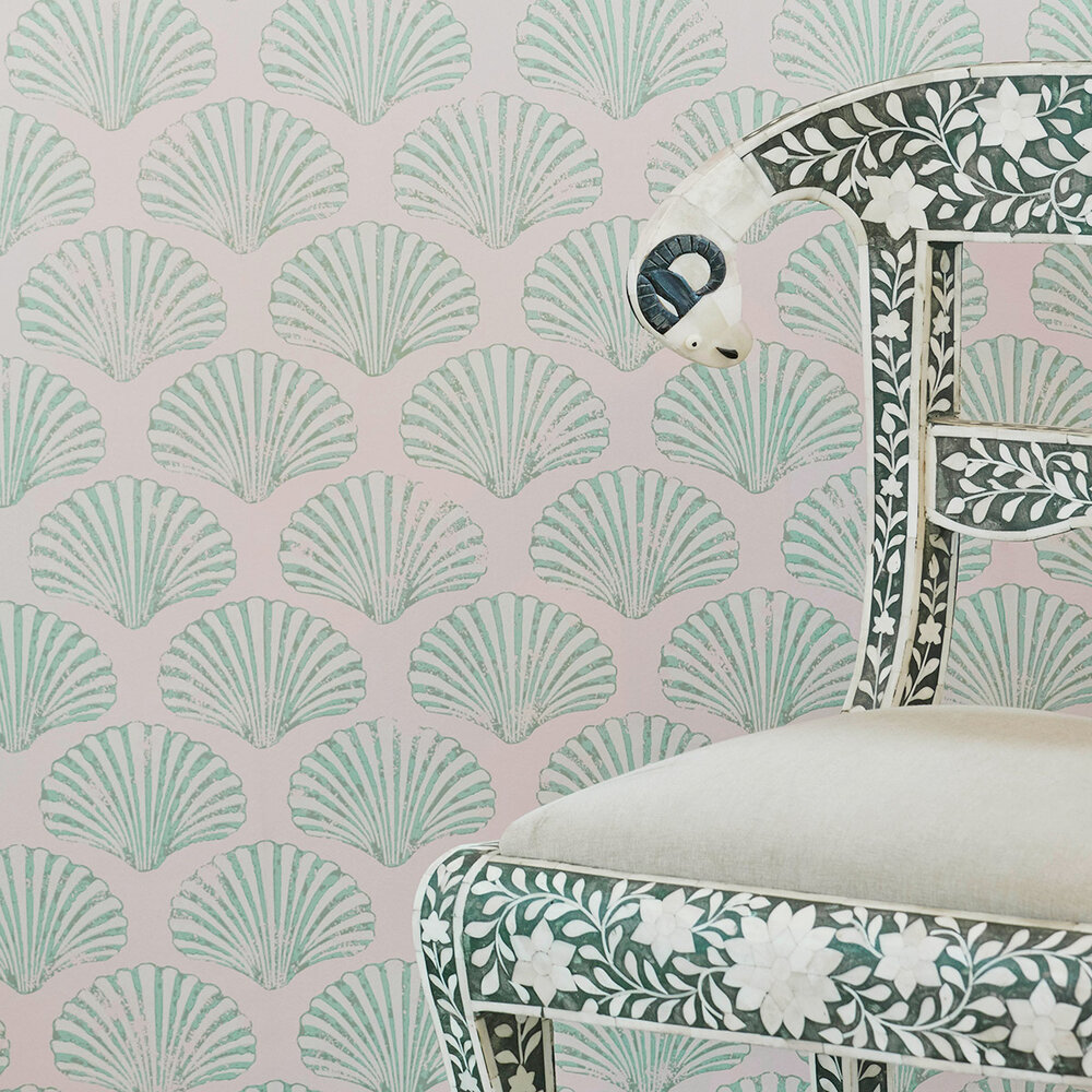 Scallop Shell Wallpaper - Plaster / Green - by Barneby Gates