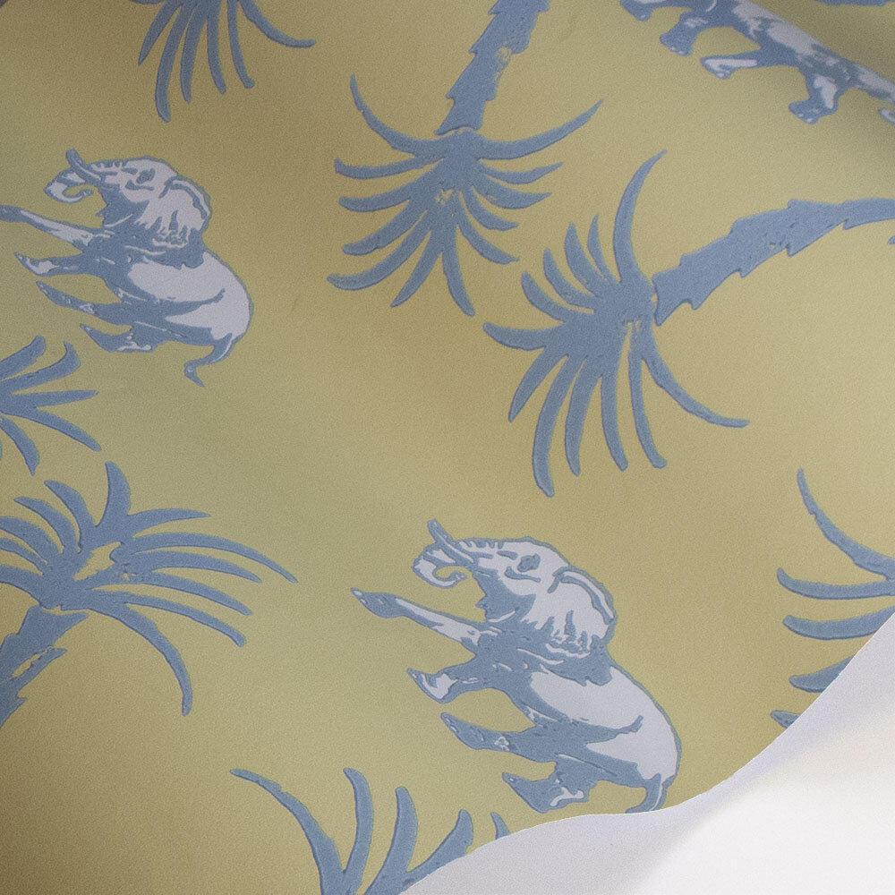 Elephant Palm Wallpaper - Ochre / Blue - by Barneby Gates