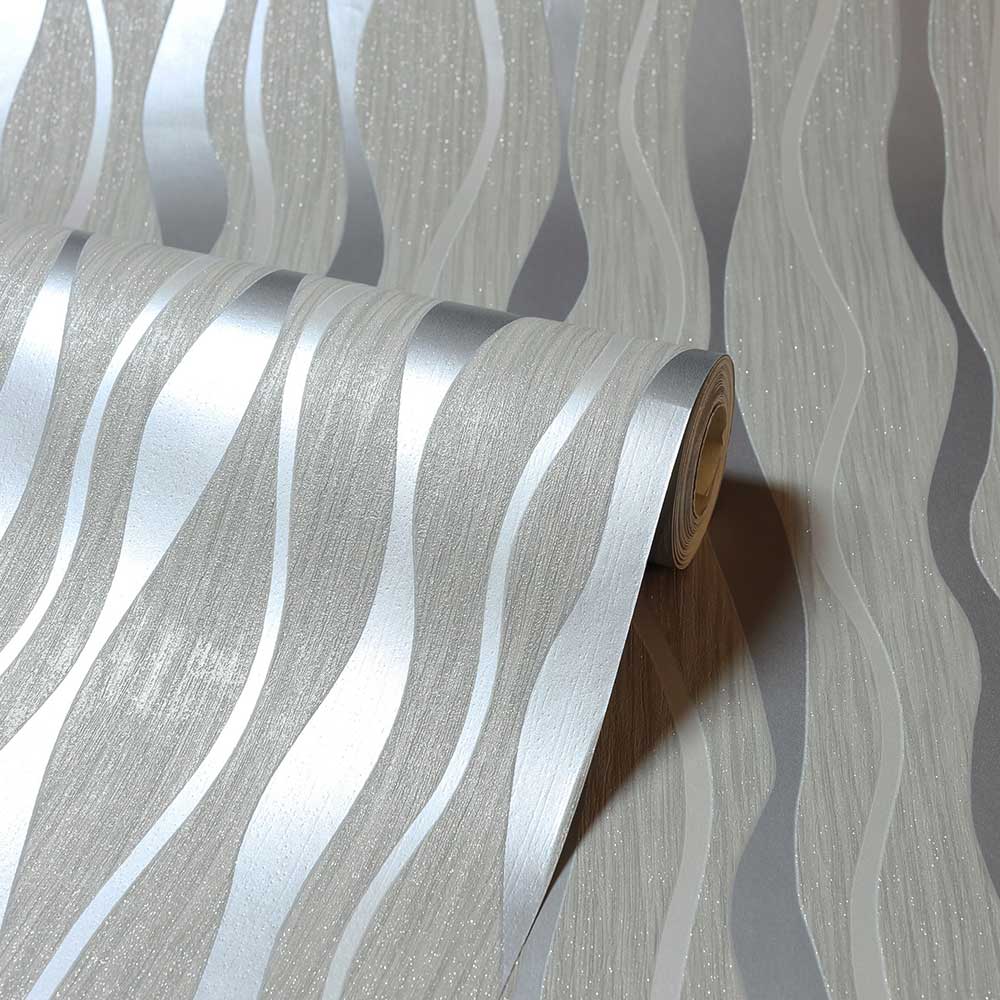 Metallic Wave Wallpaper - Grey - by Arthouse