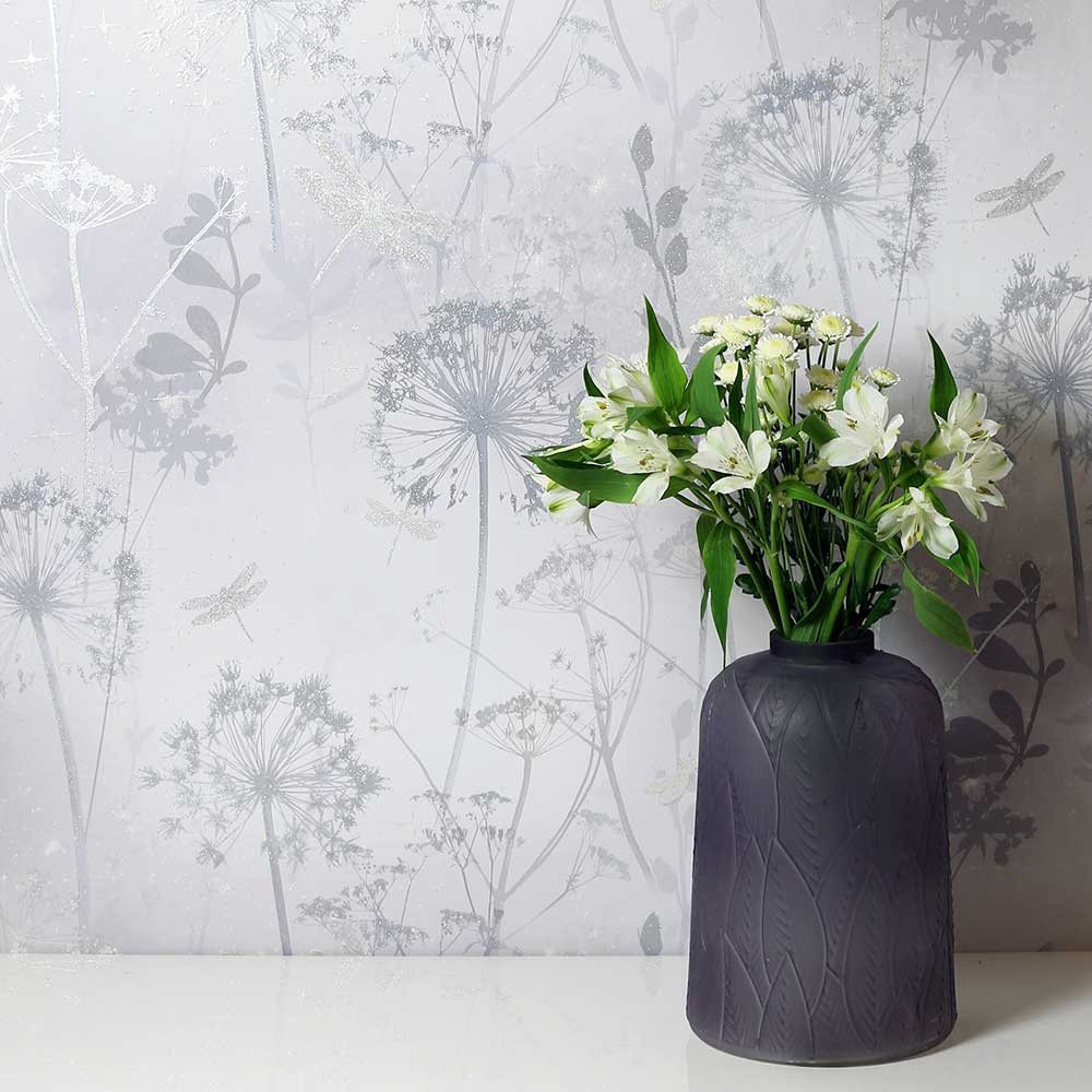Damselfly Wallpaper - Grey - by Arthouse