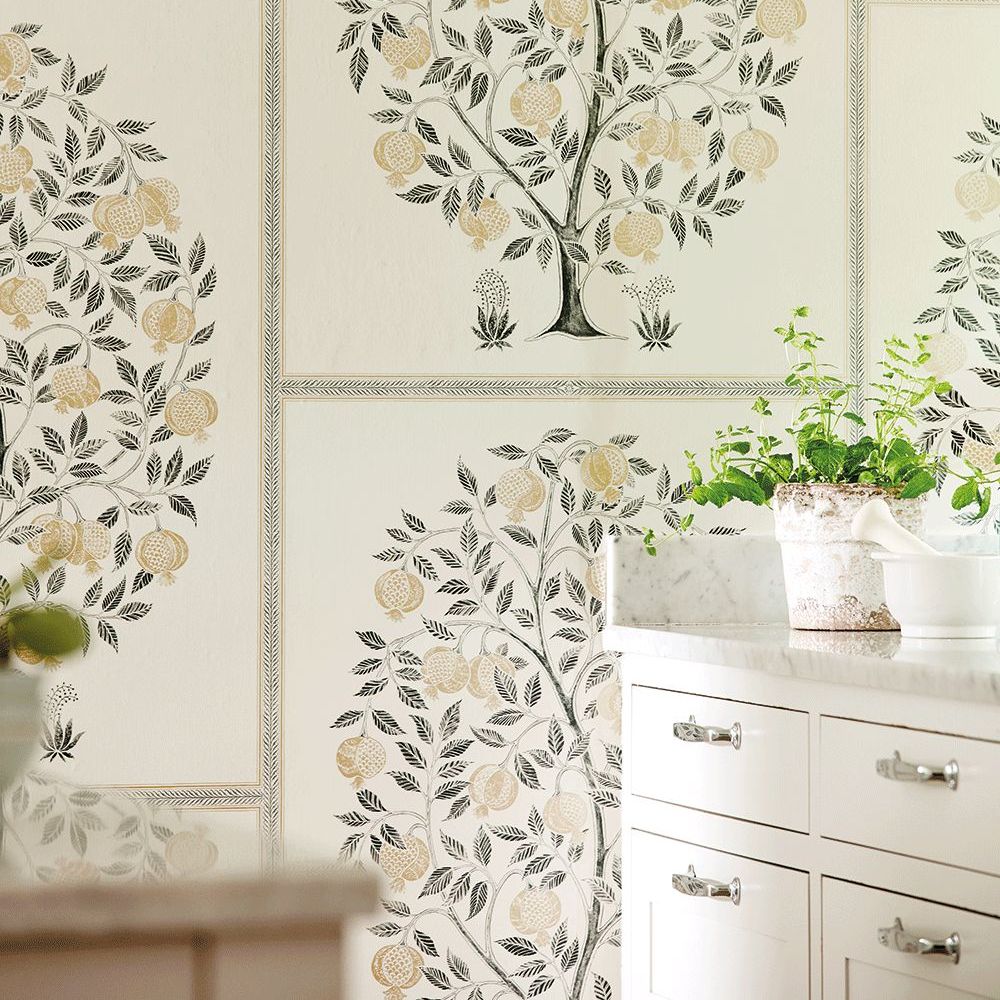 Anaar Tree Wallpaper - Charcoal / Gold - by Sanderson