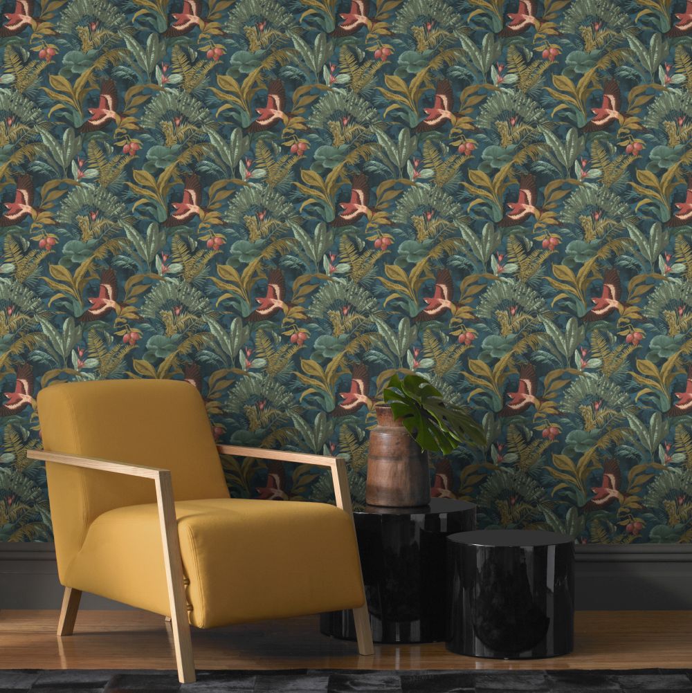 Parrot Jungle by Albany - Teal - Wallpaper : Wallpaper Direct