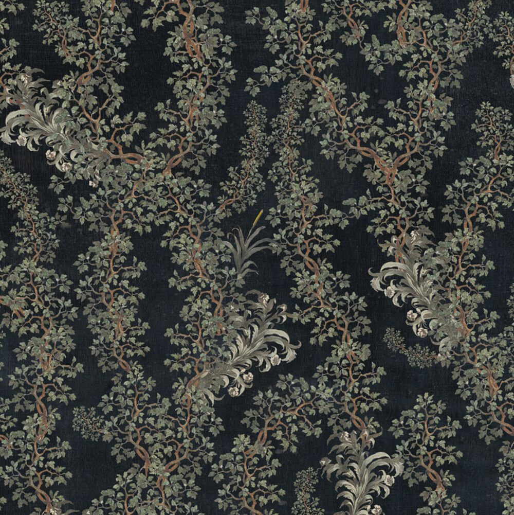Dark Leaves  Mural - Anthracite / Green / Grey  - by Mind the Gap