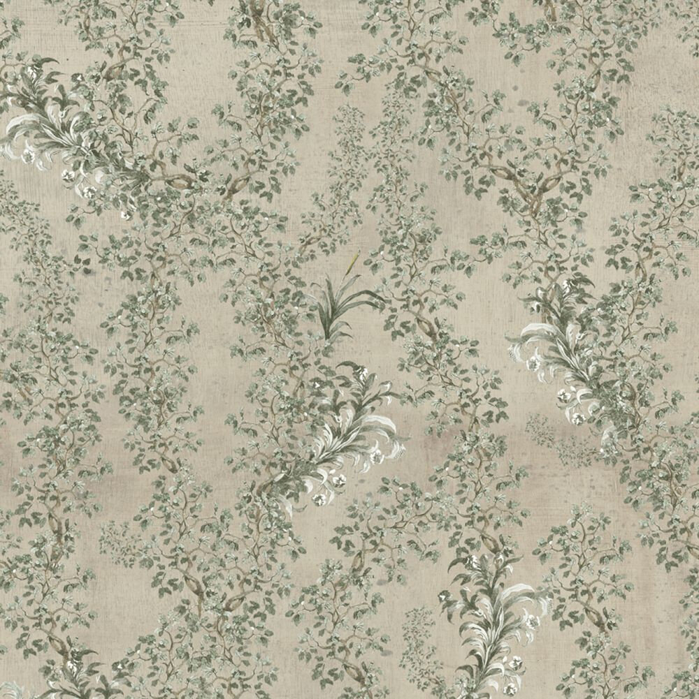 Soft Leaves  Mural - Taupe / Green / Grey - by Mind the Gap