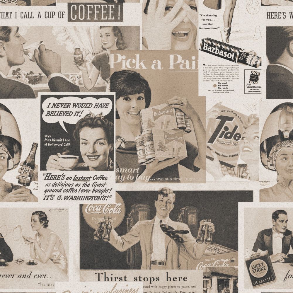 Retro Ads Mural - Sepia - by Mind the Gap