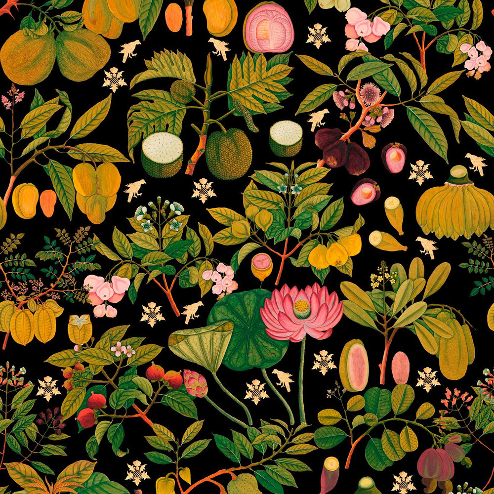 Asian Fruits and Flowers Mural - Anthracite - by Mind the Gap