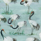 Cranes Wallpaper - Aqua - by Osborne & Little. Click for more details and a description.