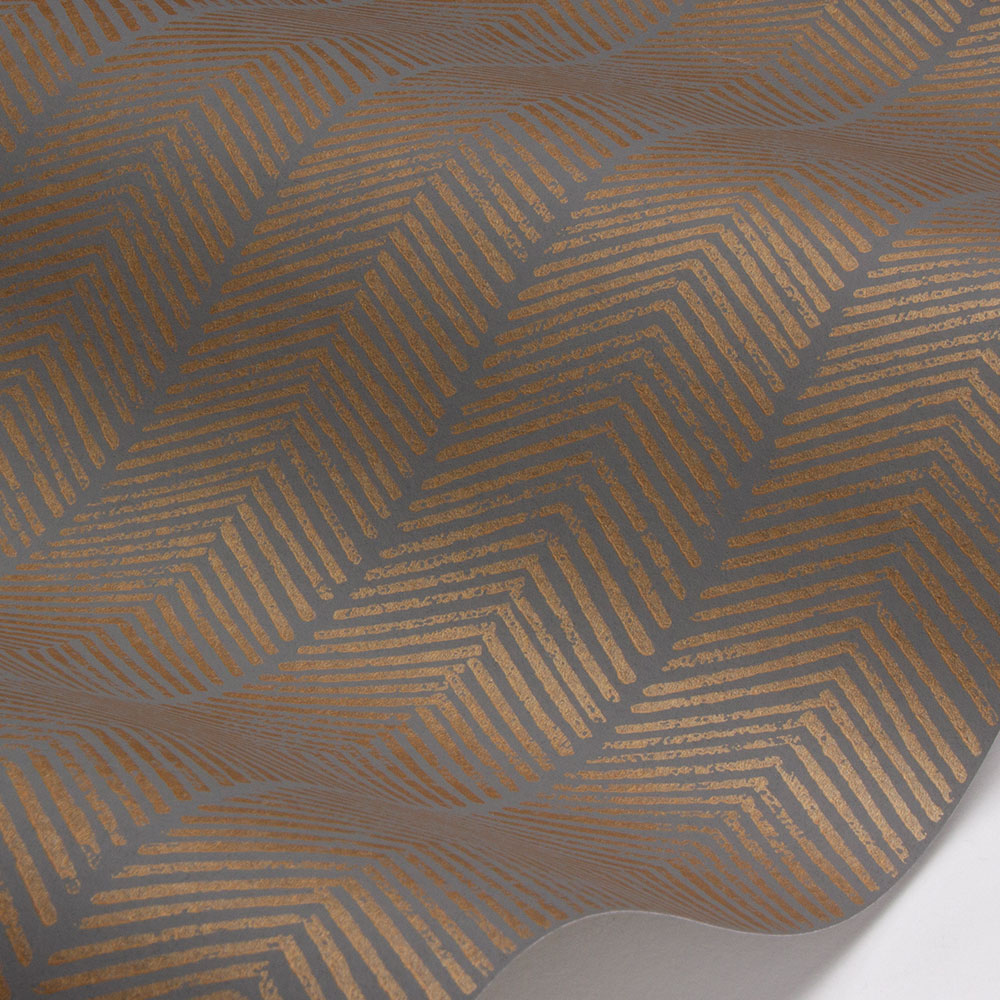 Herringbone Wallpaper - Charcoal / Bronze - by G P & J Baker