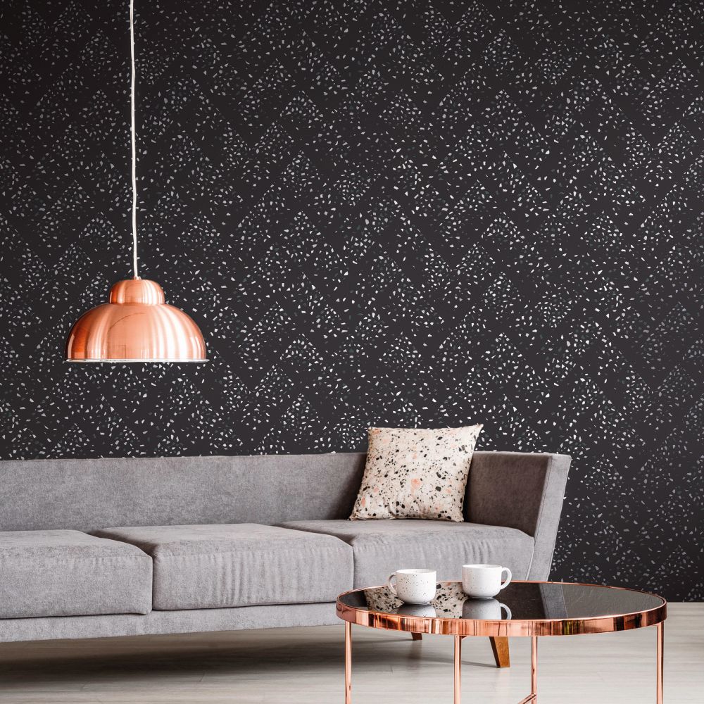 Terrazo Wallpaper - Charcoal / Silver - by New Walls