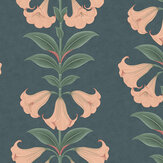 Angel's Trumpet Wallpaper - Coral & Viridian on Ink - by Cole & Son. Click for more details and a description.