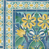 Triana Wallpaper - Canary Yellow & China Blue on Teal - by Cole & Son. Click for more details and a description.