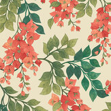 Bougainvillea Wallpaper - Rouge, Olive Green & Emerald on Cream - by Cole & Son. Click for more details and a description.