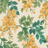 Bougainvillea Wallpaper - Marigold, Leaf Green & Emerald on Parchment - by Cole & Son. Click for more details and a description.