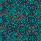 Piccadilly Wallpaper - Petrol, Red & Metallic Gold on Ink - by Cole & Son. Click for more details and a description.