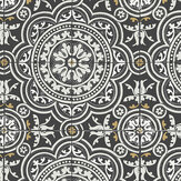 Piccadilly Wallpaper - Grey & Metallic Gold on Black - by Cole & Son. Click for more details and a description.
