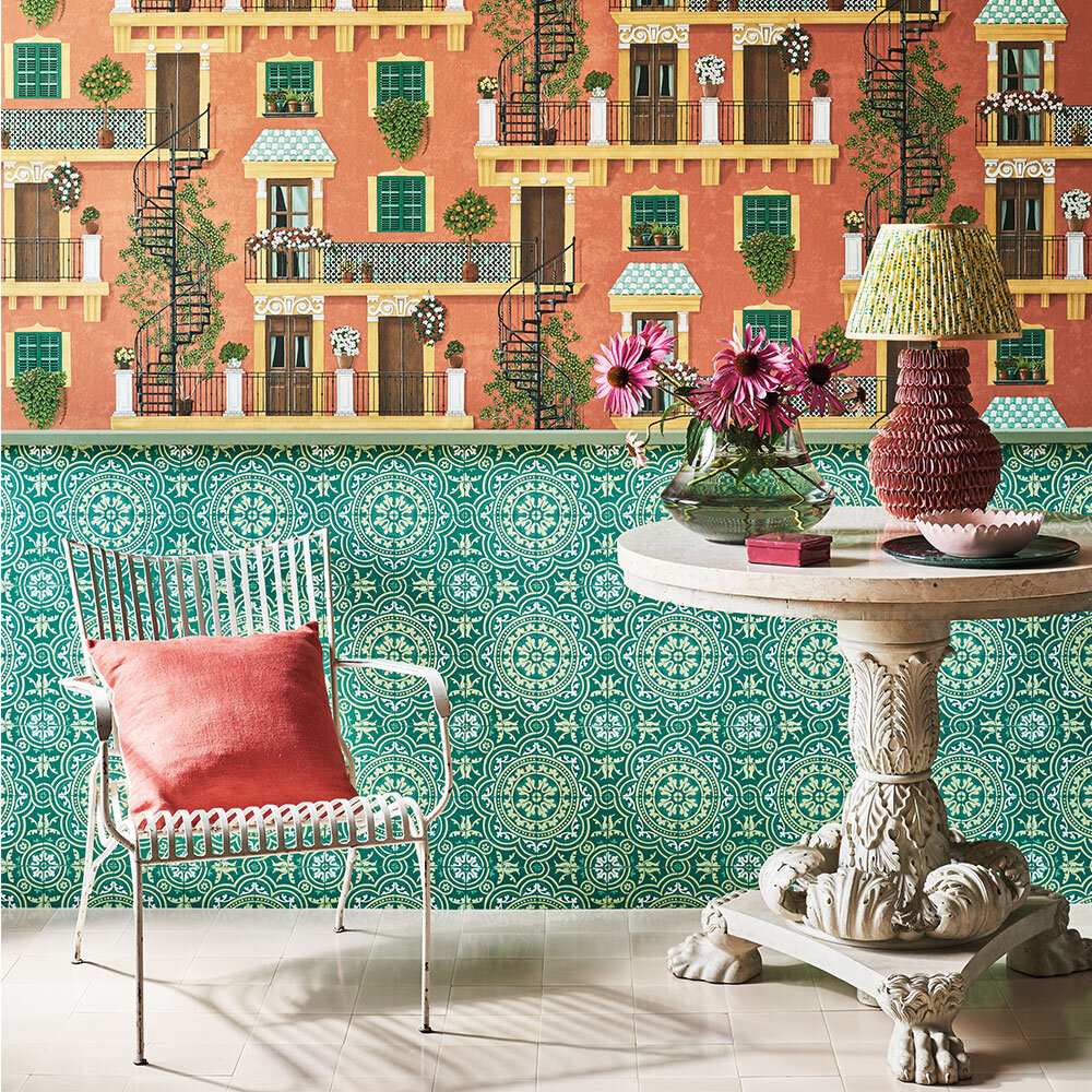 Piccadilly Wallpaper - Leaf Green & Mint on Forest - by Cole & Son