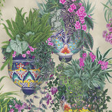 Talavera Wallpaper - Magenta & Spring Greens on Stone - by Cole & Son. Click for more details and a description.