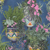 Talavera Wallpaper - Fuchsia & Forest Greens on Cerulean Sky - by Cole & Son. Click for more details and a description.
