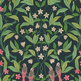 Jasmine & Serin Symphony Wallpaper - Rose & Racing Car Green on Dark Viridian - by Cole & Son. Click for more details and a description.