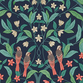 Jasmine & Serin Symphony Wallpaper - Coral & Petrol on Ink - by Cole & Son. Click for more details and a description.