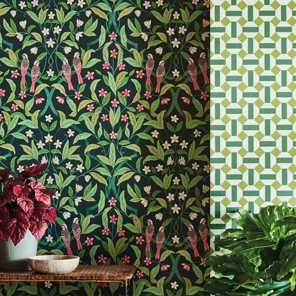 Alicatado Wallpaper - Leaf Greens on Chalk  - by Cole & Son