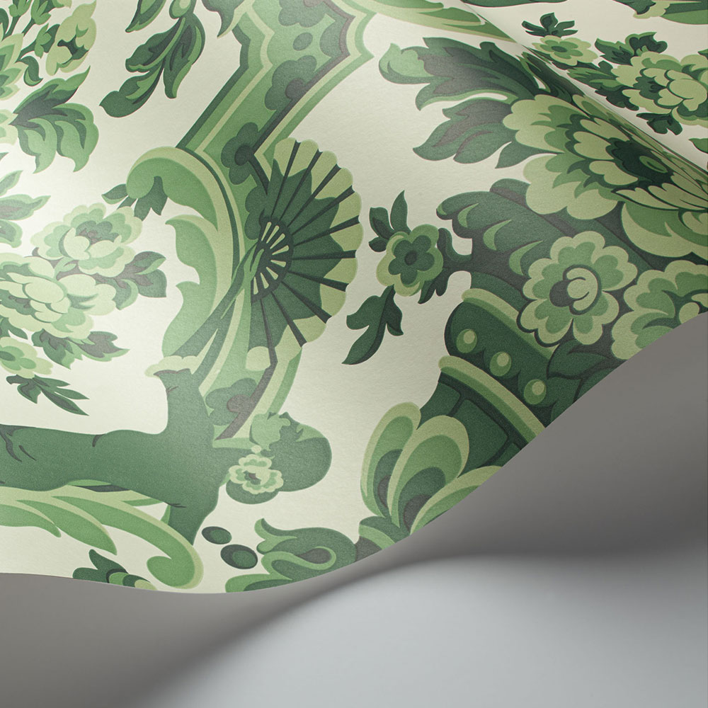Lola Wallpaper - Forest Greens on White - by Cole & Son